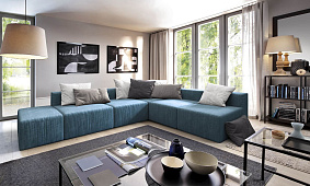 Синий бескаркасный диван Драм с подушками